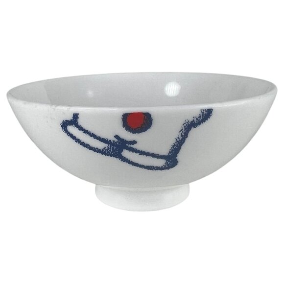 Doraemon Cat Ramen Bowl White Ceramic Footed Pedestal Rice White Blue Anime - Picture 4 of 6